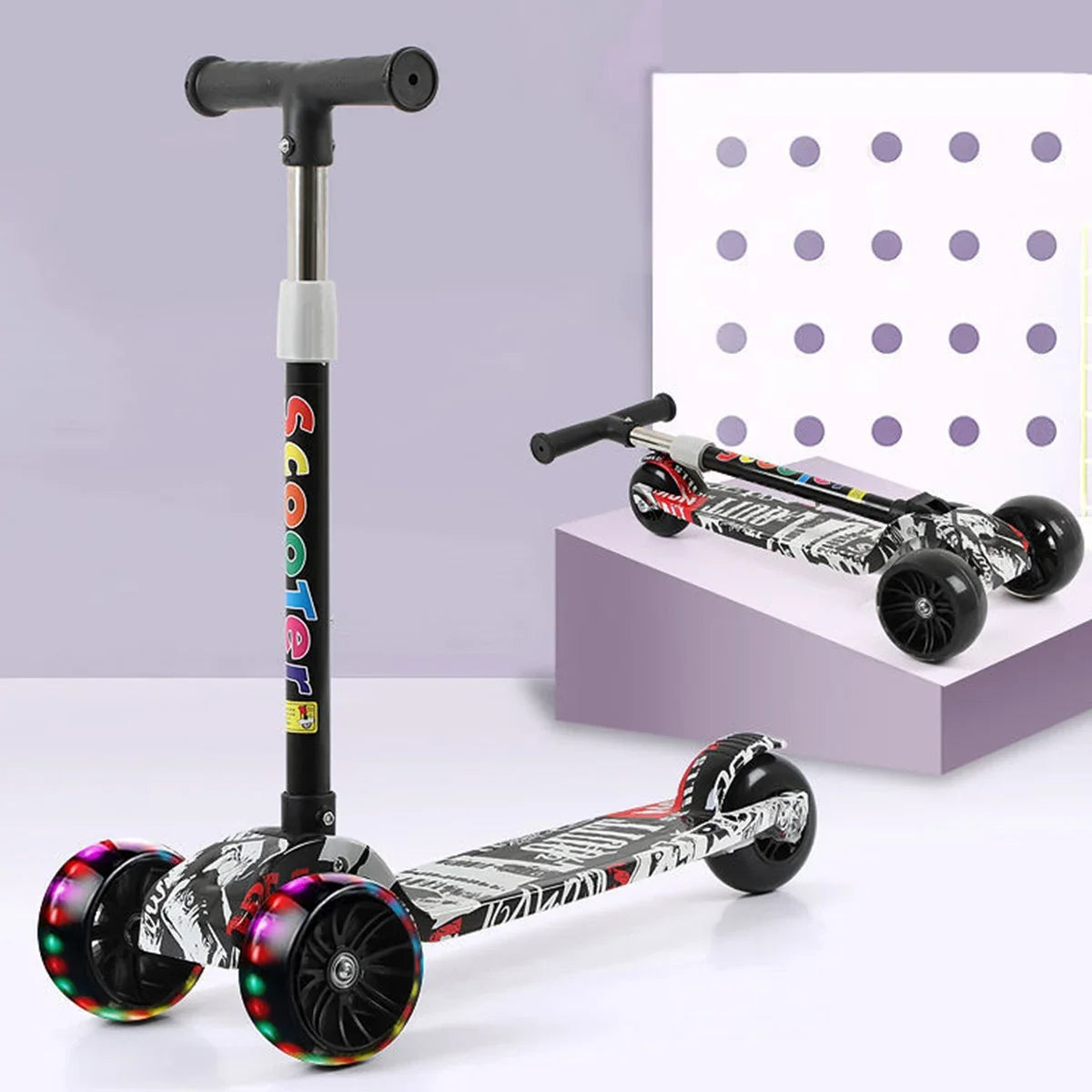 Kids Scooter 3 Wheels Folding Foot Scooters LED Shine Balance Bike Adjustable Height Skateboard Kick Scooter for Kids Sport Toy