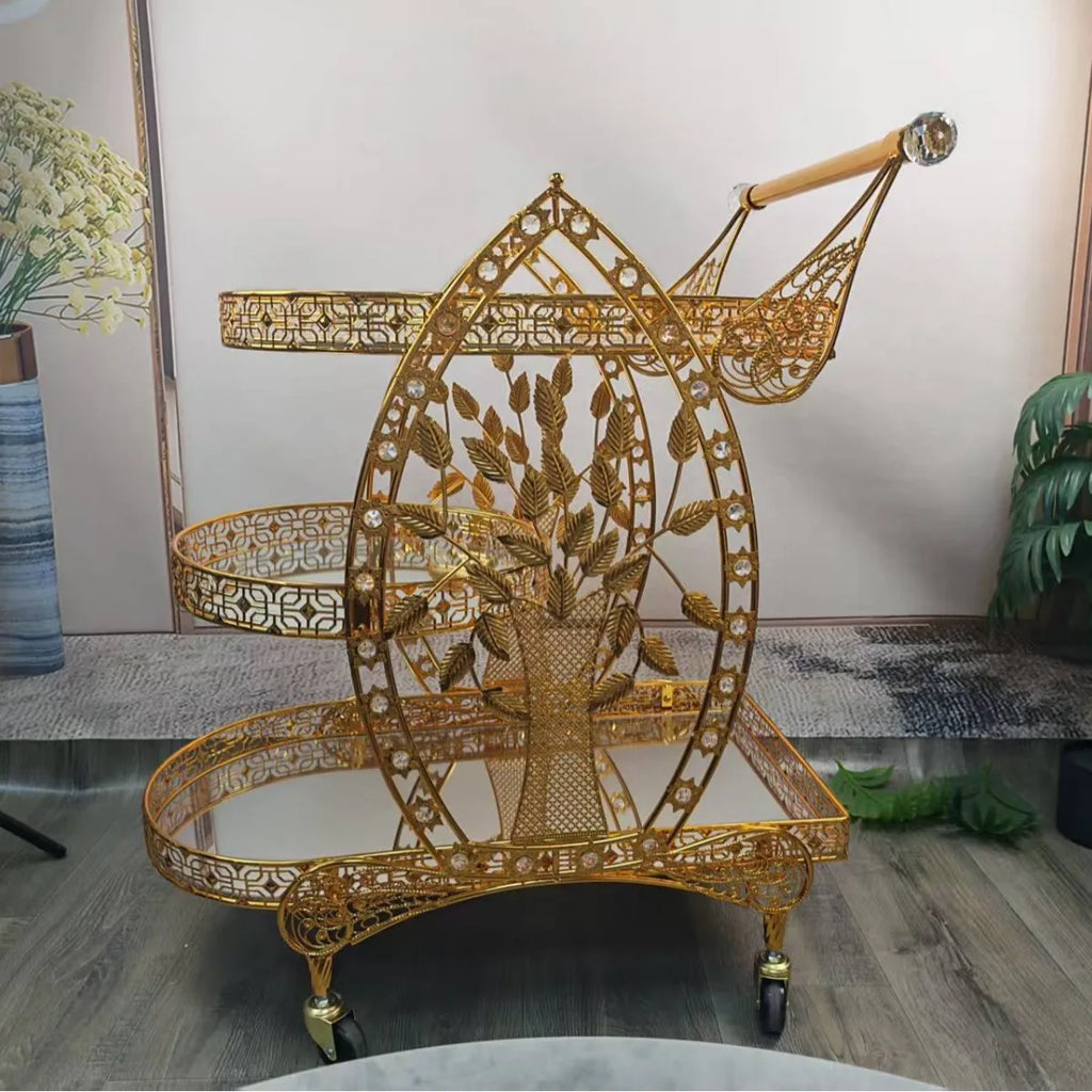 food truck trolley high-end metal glass light luxury retro food delivery dessert cart red wine mobile coffee table
