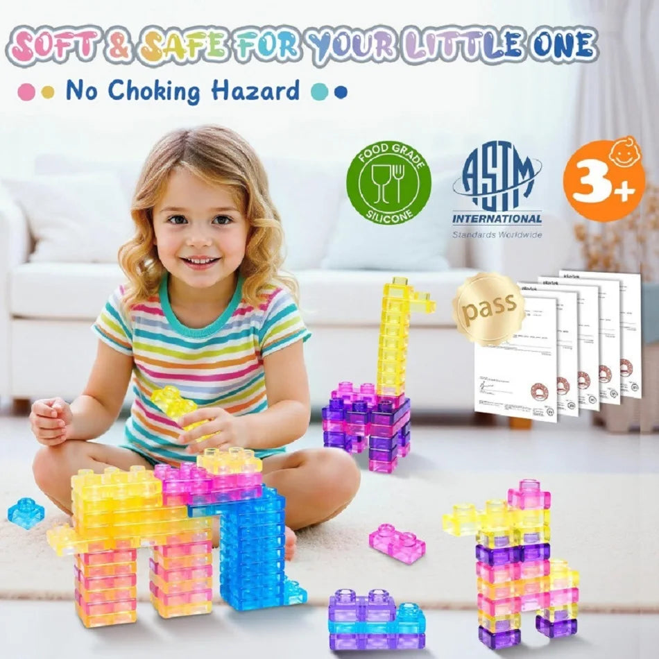 40PCS Magic Gummy Bloc Soft Building Blocks for Kids, Food-Grade TPE Sensory Stacking Toys, Transparent Jelly Bricks, Educationa