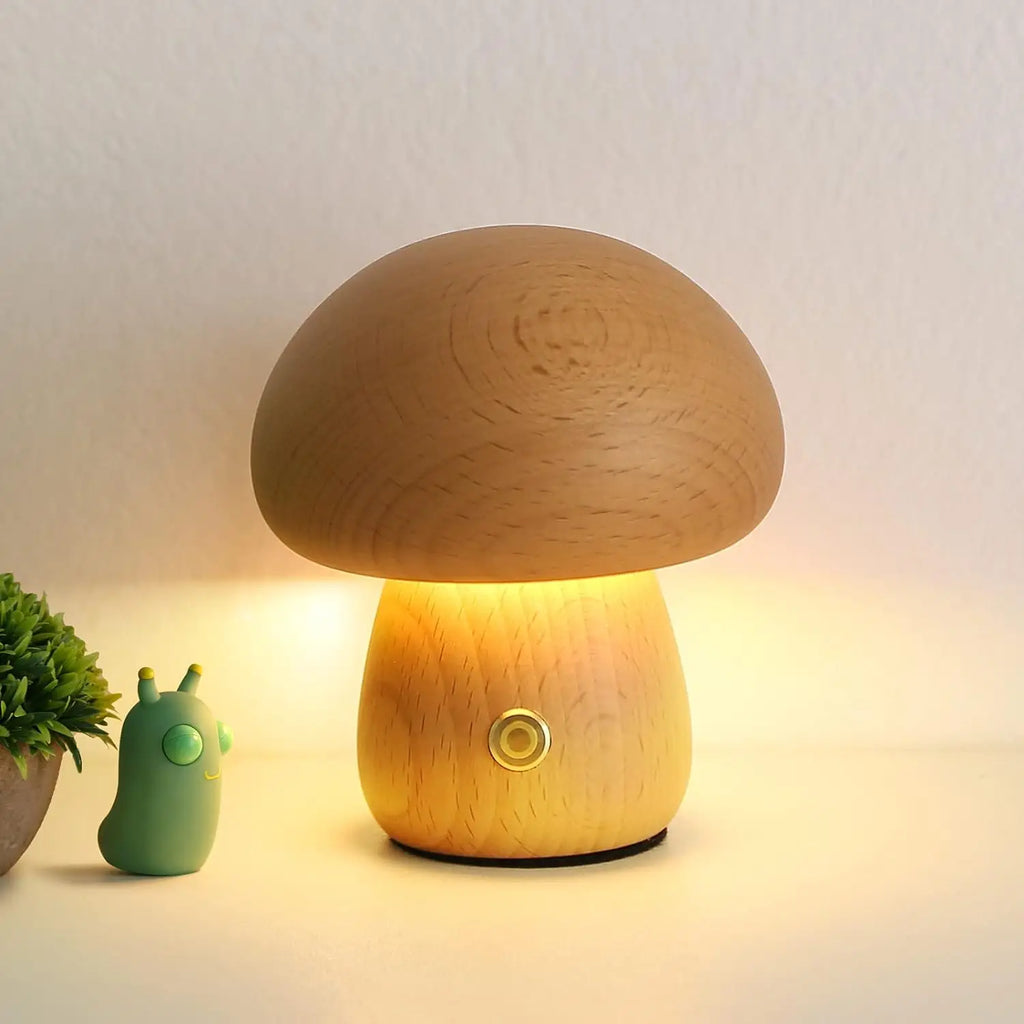 INS Wooden Creative Mushroom Night Light Stepless Dimming Bedside Table Lamp 3 Color Rechargeable Sleeping Nightlights For Room