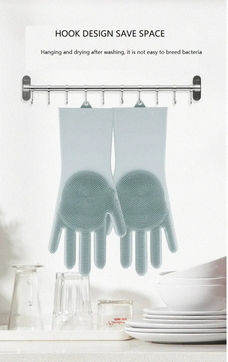 1Pair Dishwashing Cleaning Gloves Magic Silicone Scrub Rubber Dish Washing Glove Reusable Sponge Gloves Kitchen Cleaning Tools