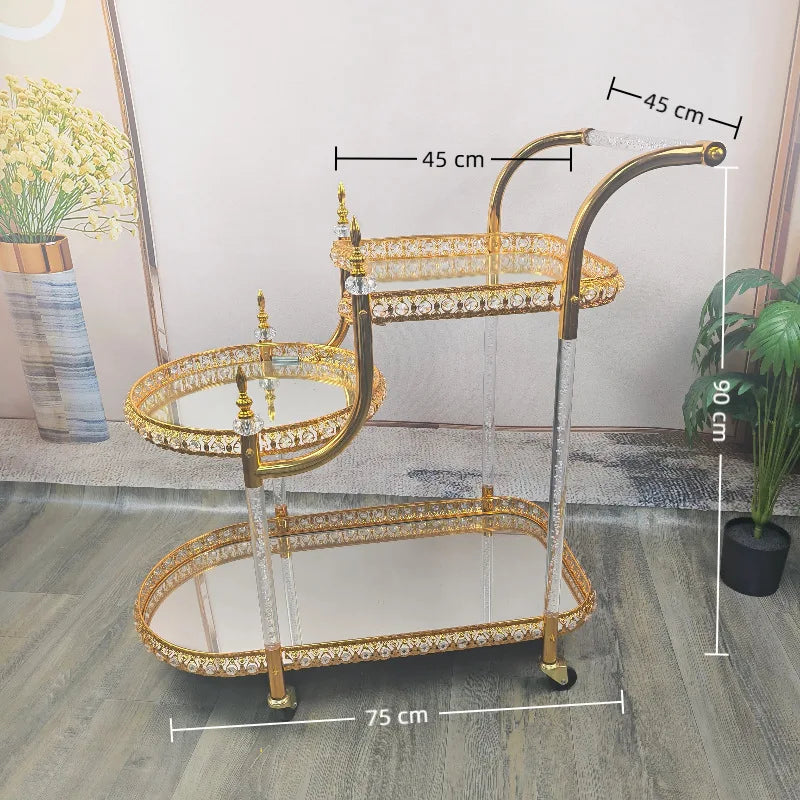 food truck trolley high-end metal glass light luxury retro food delivery dessert cart red wine mobile coffee table