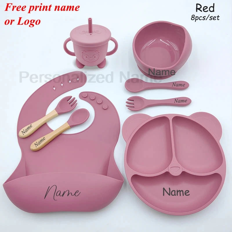 Baby Feeding Plate For Kids Personalized Baby's Name Feeding Sets Cartoon Bear Plate Customized Silicone Tableware For Children
