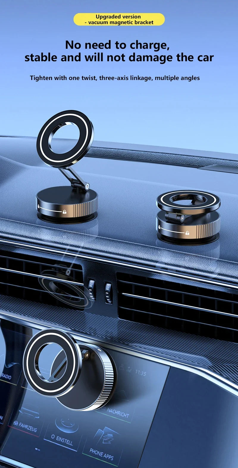 Phone Holder 360°Rotation Magnetic Car Mechanical Stand Vacuum Suction Cup Adsorption Bracket Navigation Universal Holder