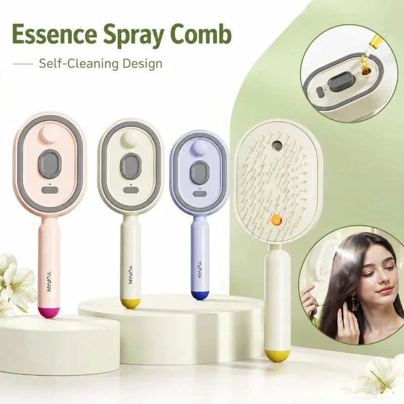 HOT Electric Spray Hair Comb Air Cushion Massage 3 in 1 Self Cleaning Steam