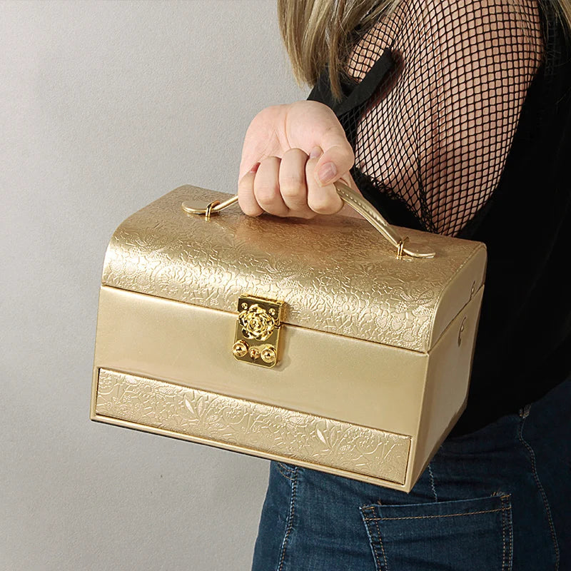 3-Layer Jewelry Storage Box with Lock for Women Watch