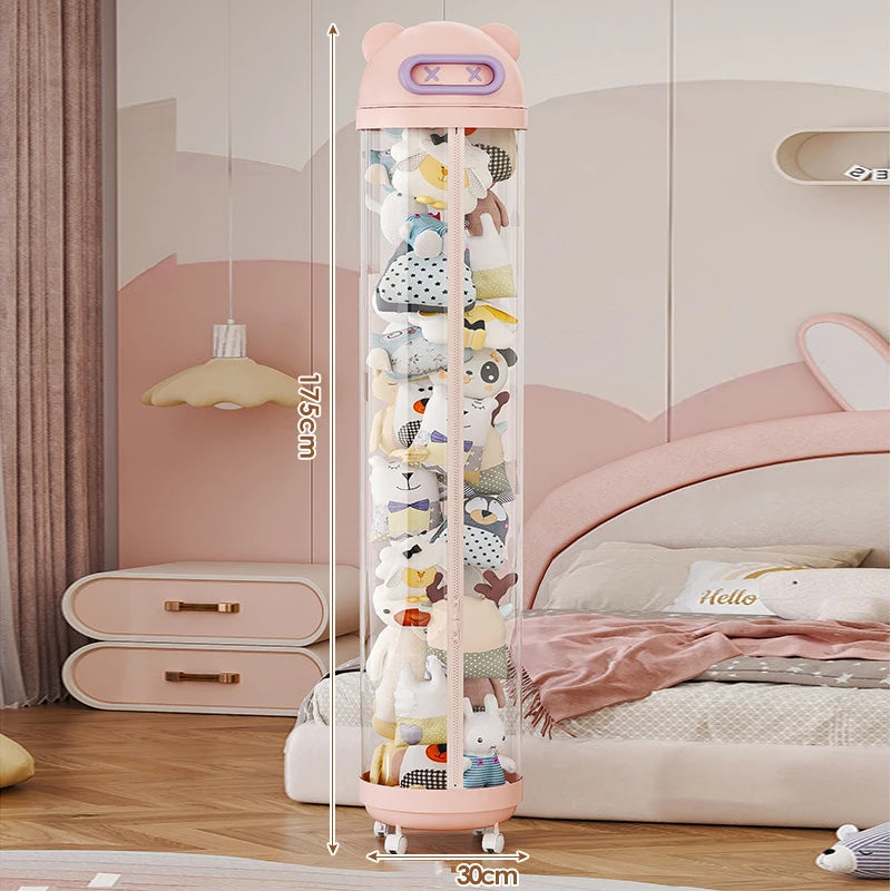 Large Transparent Toy Storage Bucket with Wheels – Kids’ Plush Organizer