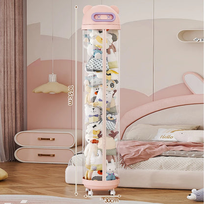 Large Transparent Toy Storage Bucket with Wheels – Kids’ Plush Organizer