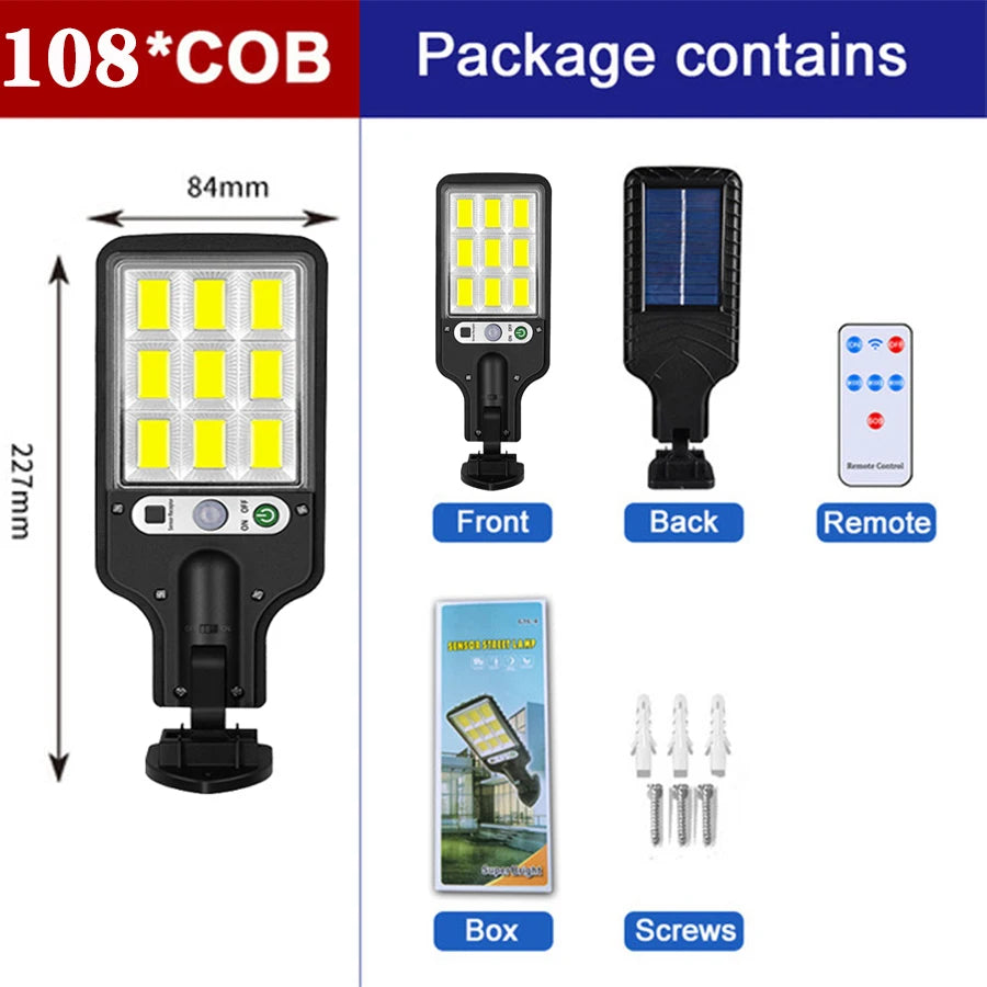 Solar Lights Outdoor 3 Modes 108COB Waterproof Street Lamp