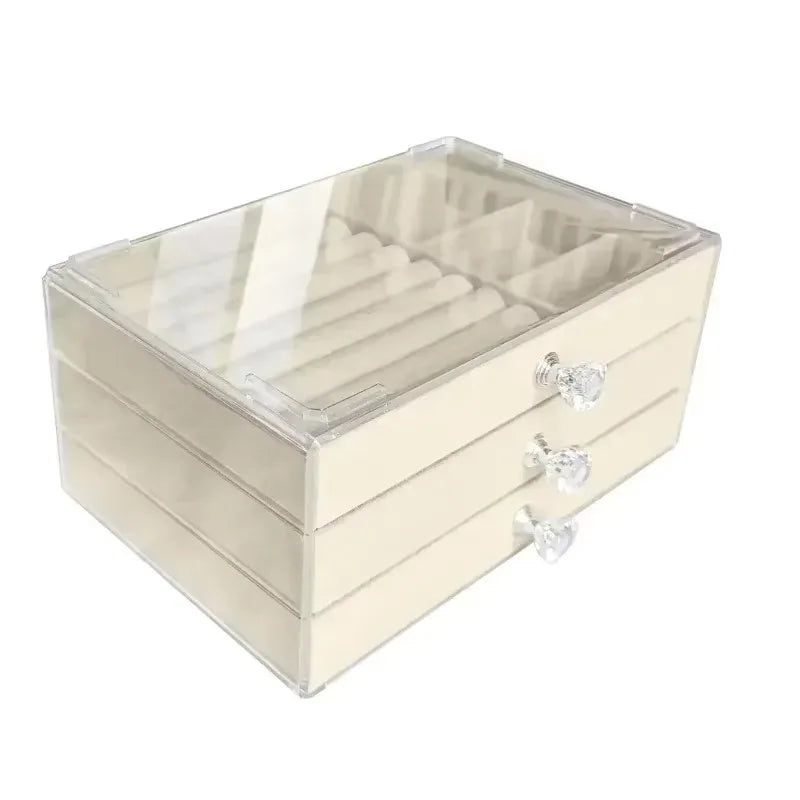 1PC Stackable 3 Layers Drawer Style Jewelry Box Beige Gray Desktop Storage Organizer for Earrings Rings Necklaces Bracelets