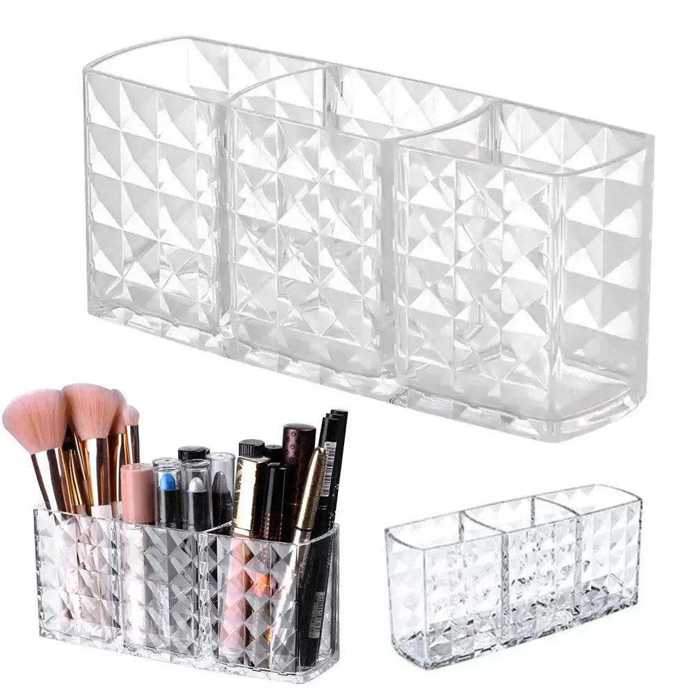 3 Slots Makeup Brush Holder Makeup Organizer Cosmetic Storage Box Lipstick Eyebrow Pencil Display Stand Acrylic Transparent Box