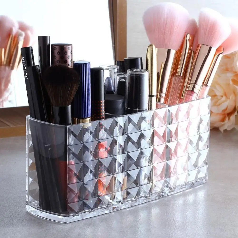 3 Slots Makeup Brush Holder Makeup Organizer Cosmetic Storage Box Lipstick Eyebrow Pencil Display Stand Acrylic Transparent Box