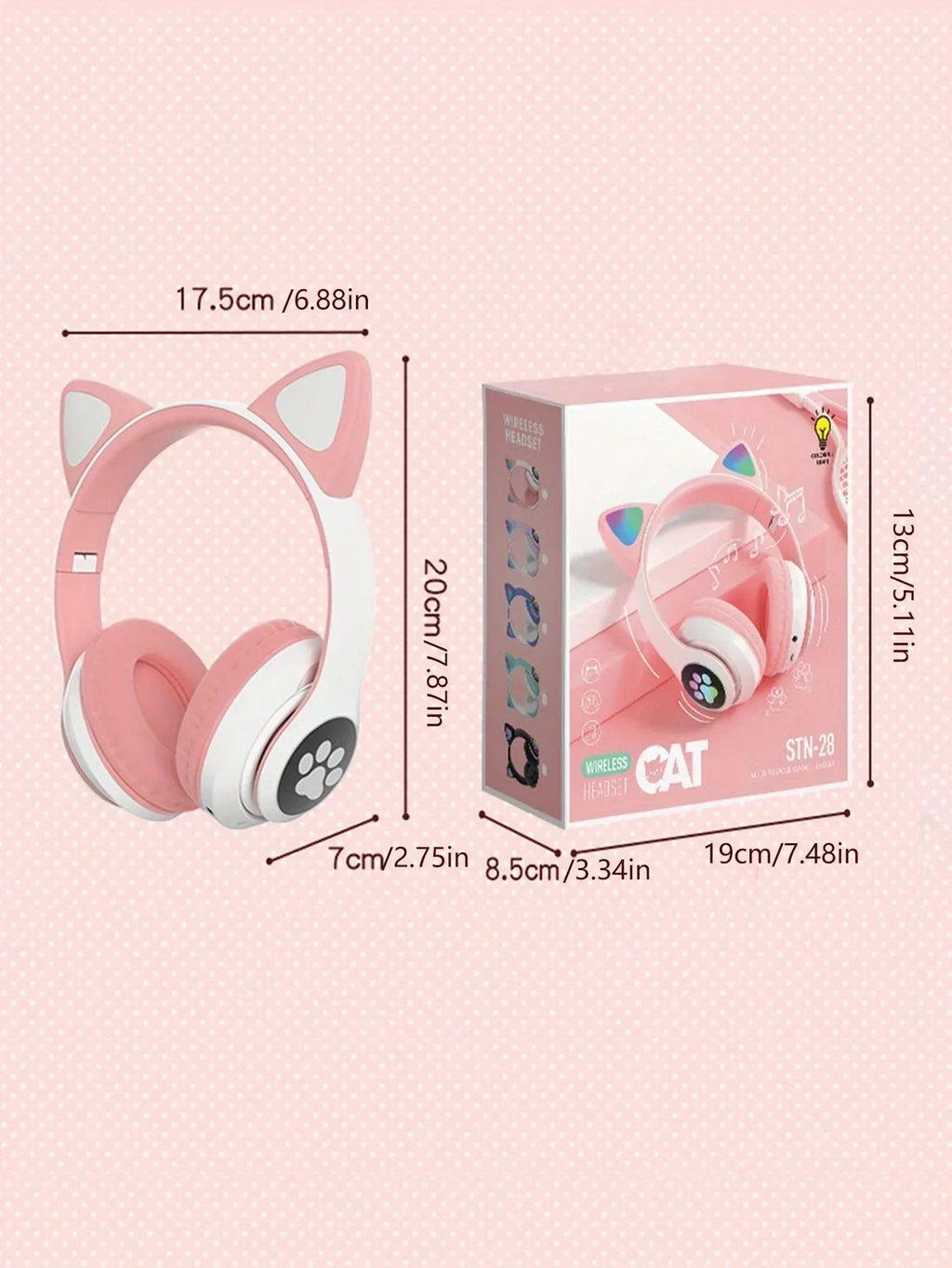 Flash Light Cute Cat Ears Wireless Headphone with Mic Control LED Kid Girl Stereo Music Helmet Phone Bluetooth Headset Gift