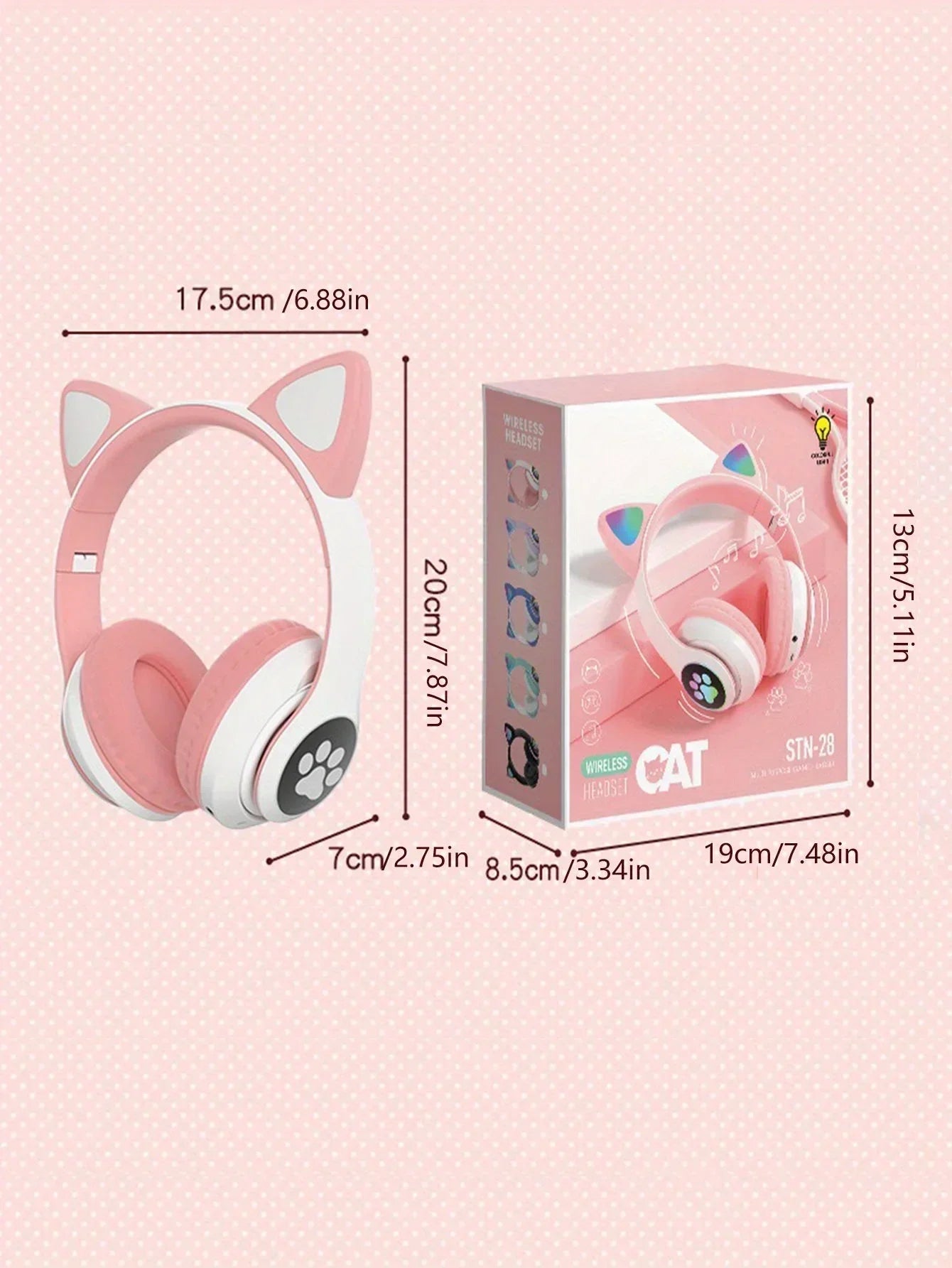Flash Light Cute Cat Ears Wireless Headphone with Mic Control LED Kid Girl Stereo Music Helmet Phone Bluetooth Headset Gift