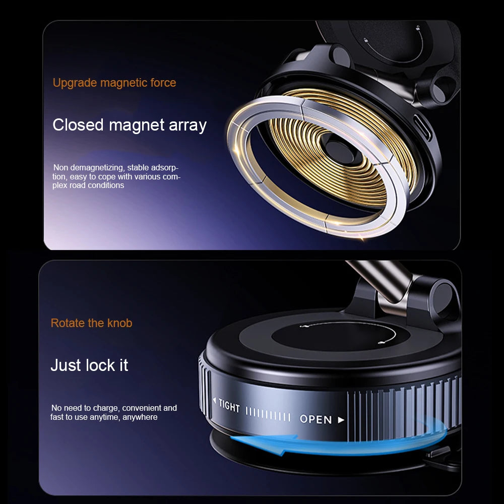 360 degree Rotation Foldable Magnetic Phone Holder, Vacuum Suction Cup Wireless Charger, Portable Universal Mount for Car, Gym
