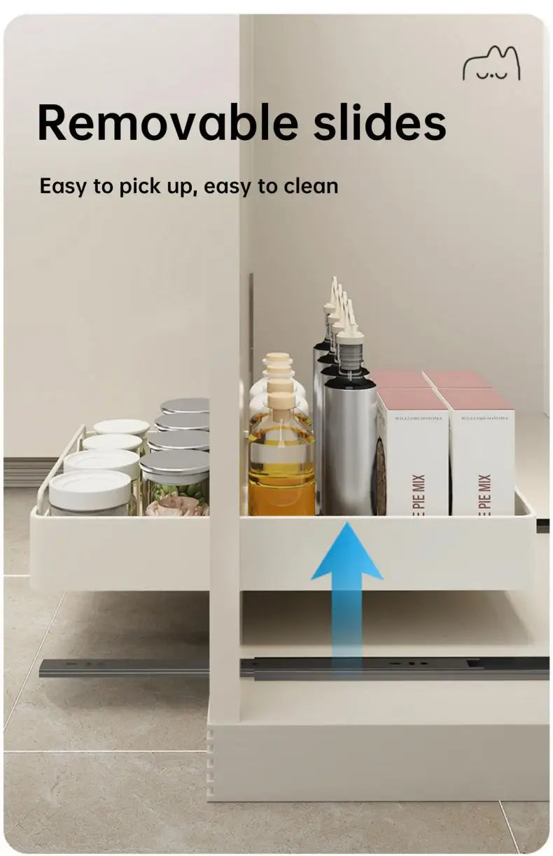Kitchen Storage metal holdetr with Slide Rails Pull-out Drawer Storage Tray Spice Storage Rack Cabinets Organizer