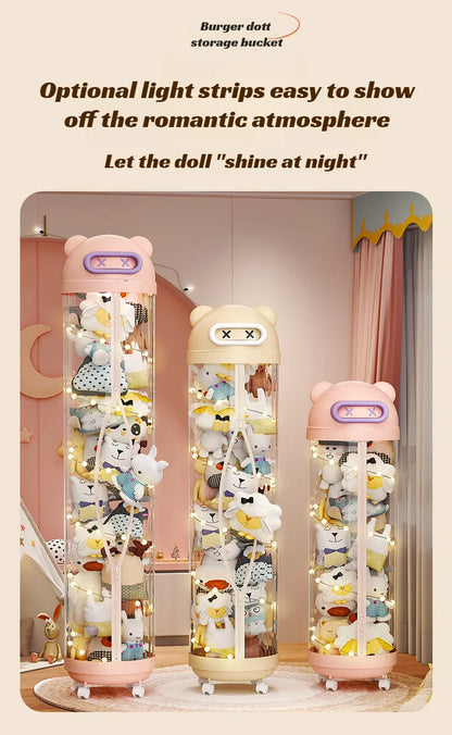 Large Transparent Toy Storage Bucket with Wheels – Kids’ Plush Organizer