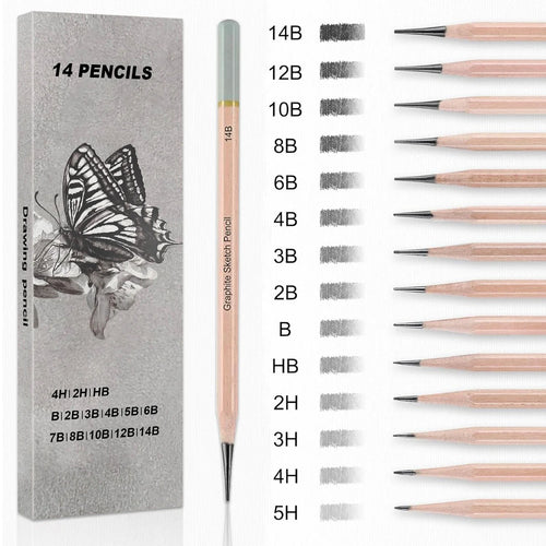 6/29 pcs Pro Sketching Drawing Pencils Set with Roll-Up Nylon Case,14 Graphite Pencils (14B-5H), Charcoal Pencils,Erasers