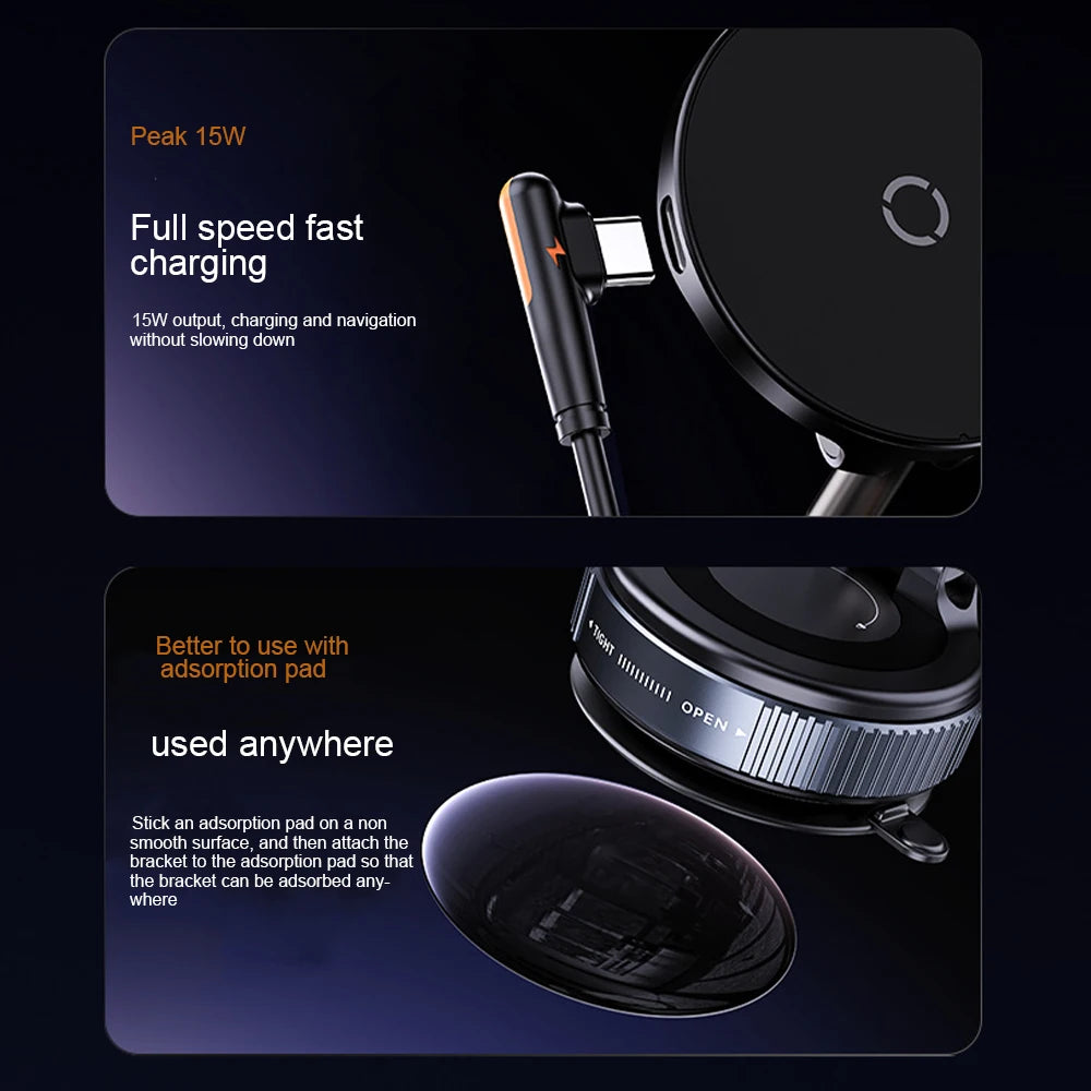360 degree Rotation Foldable Magnetic Phone Holder, Vacuum Suction Cup Wireless Charger, Portable Universal Mount for Car, Gym