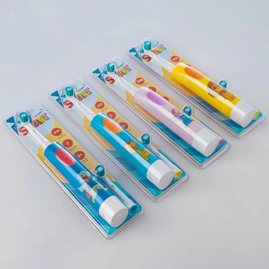 Kids Electric Toothbrush Soft Bristle Colorful Cartoon Rounded Vibrate Heads Teeth Brush Gum Care Battery Power 3-15 Years Old