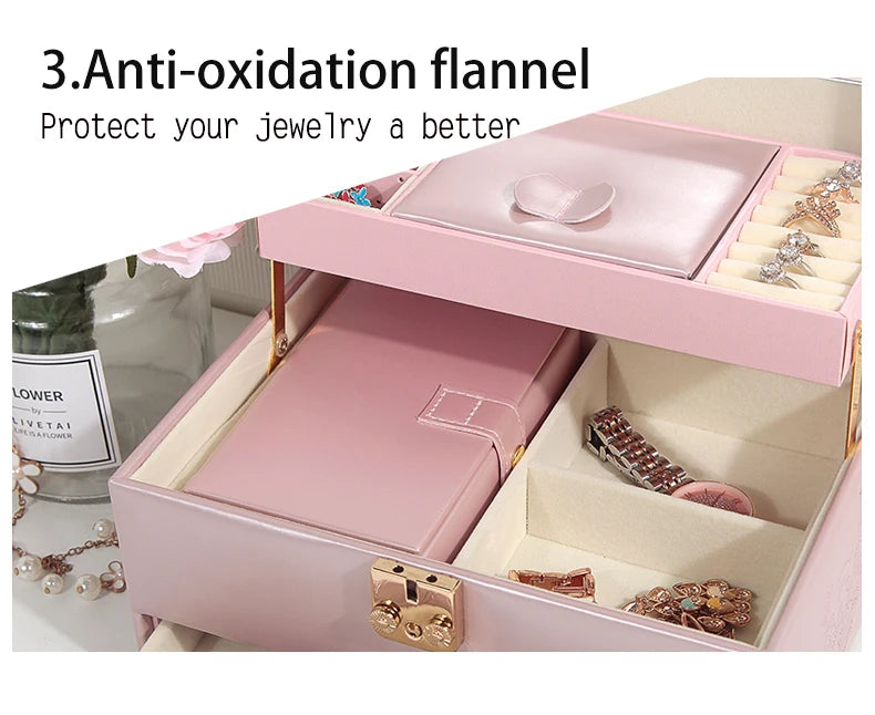 3-Layer Jewelry Storage Box with Lock for Women Watch