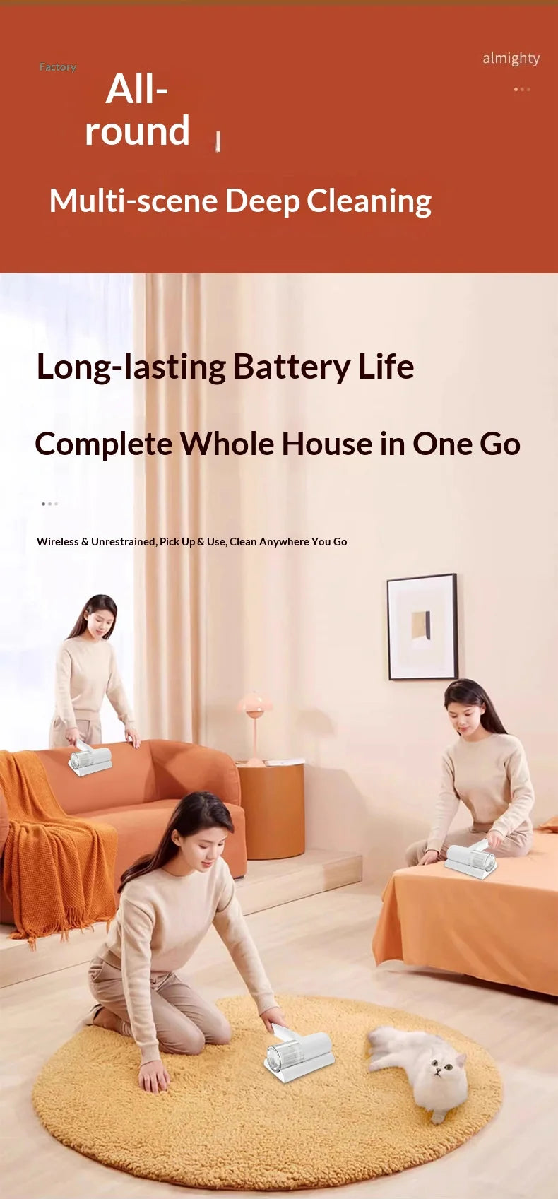 UV-C Sterilizing Cordless Handheld Vacuum, HEPA Filtration & Warm Air Dryer, Efficient Dust Mite Cleaner for Bedding, Sofa