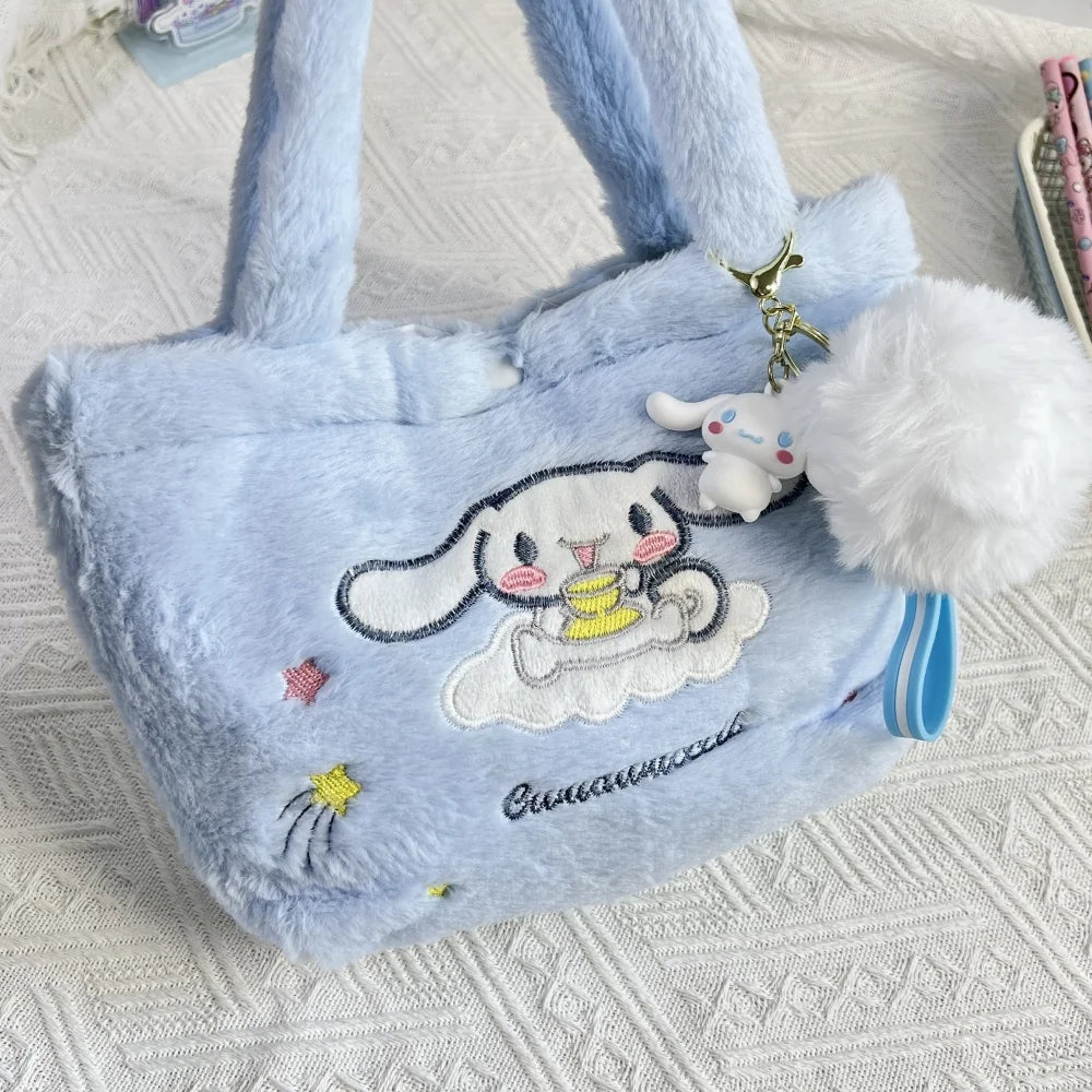 Sanrio Cinnamoroll Pochacco Plush Bag Kawaii Soft Plushies Handbag Cute Storage Bag Shopping Bags Women Girls Gifts