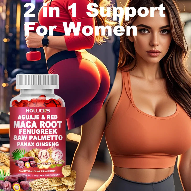 HOLUCKS Aguaje & Red Maca Capsules, with Fenugreek & Panax Ginseng, Support Curve Lifting, Skin Elasticity & Female Vitality