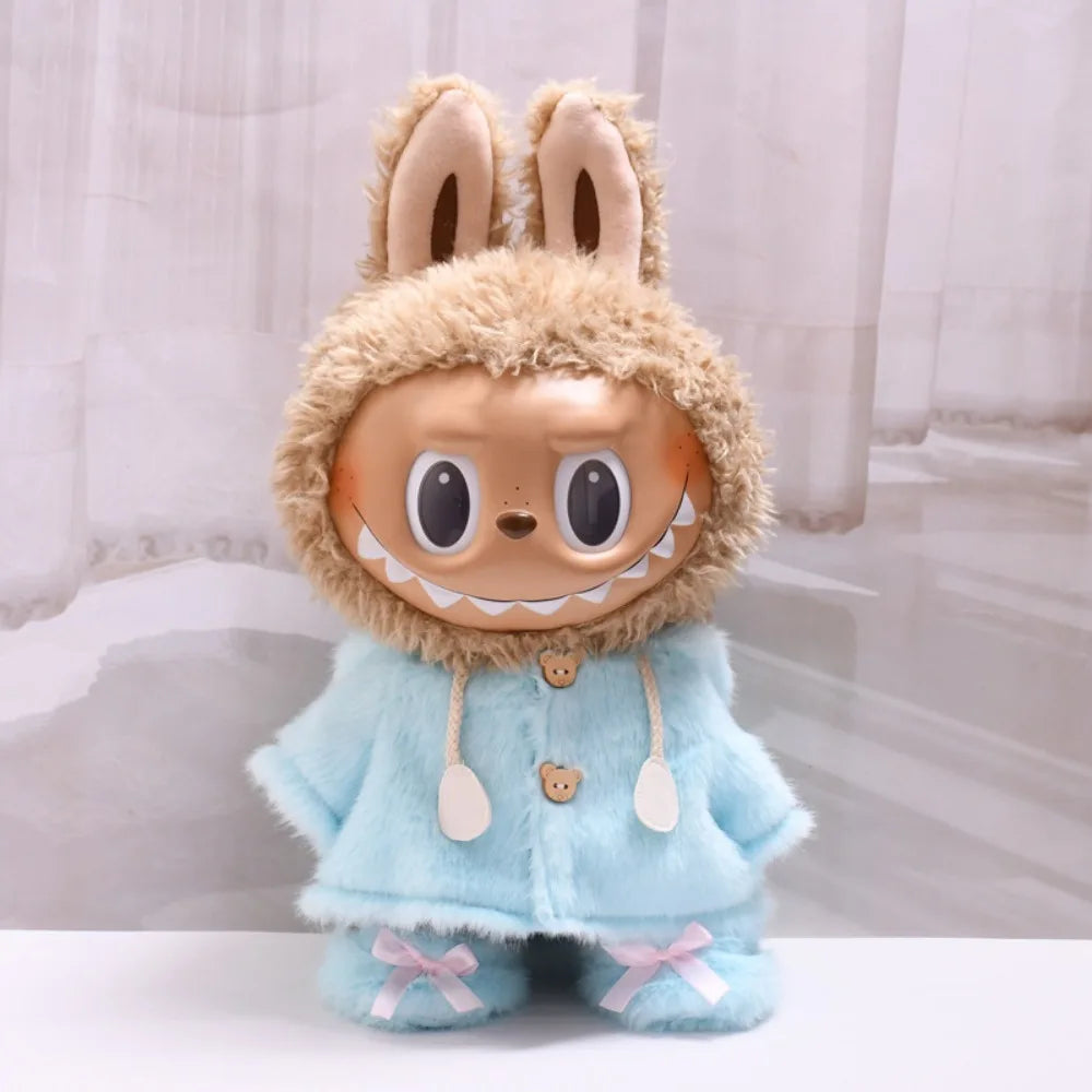 For 38cm Labubu Plush Doll Clothes Outfit Cute Bunny Hoodie Shoes Dolls Accessories Sitting Party Changing Dress Game DIY Toys
