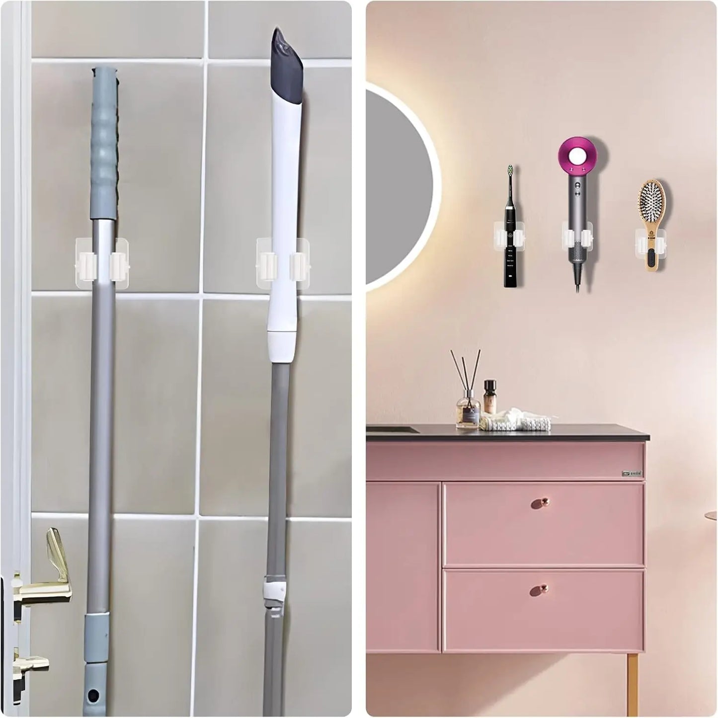 Multi-Purpose Strong Adhesive Wall Hooks – Mop & Broom Hanger