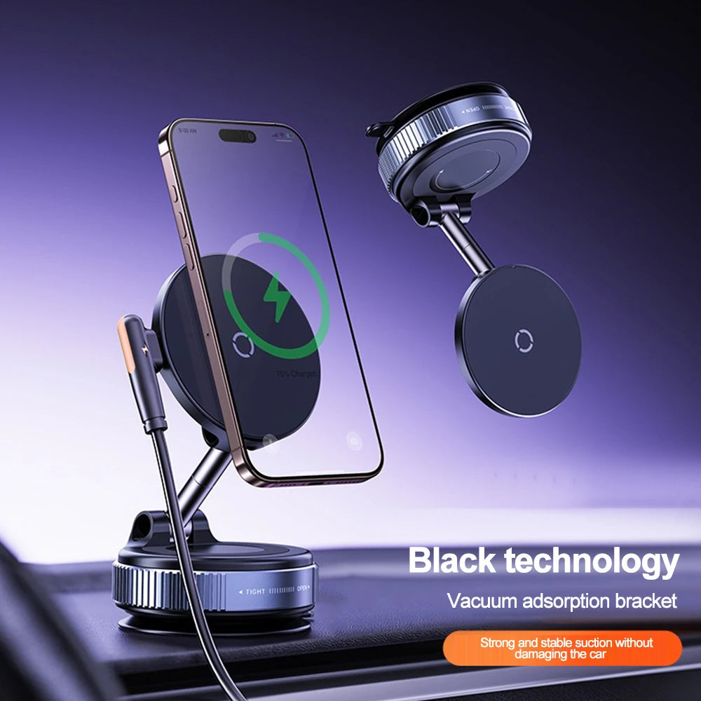 360 degree Rotation Foldable Magnetic Phone Holder, Vacuum Suction Cup Wireless Charger, Portable Universal Mount for Car, Gym