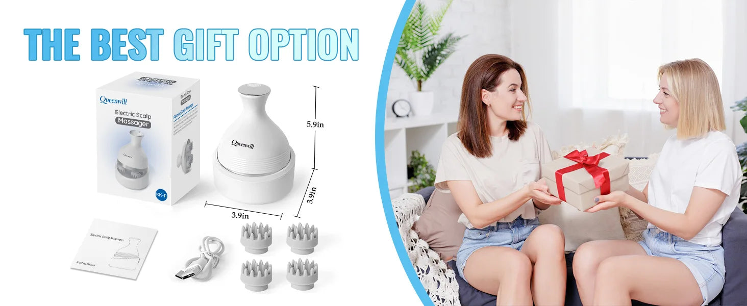 Electric Smart Head Massager Body Massage Neck Deep Tissue Kneading TYPE-C Wireless Waterproof Mini Scalp Massager  Stress Relax