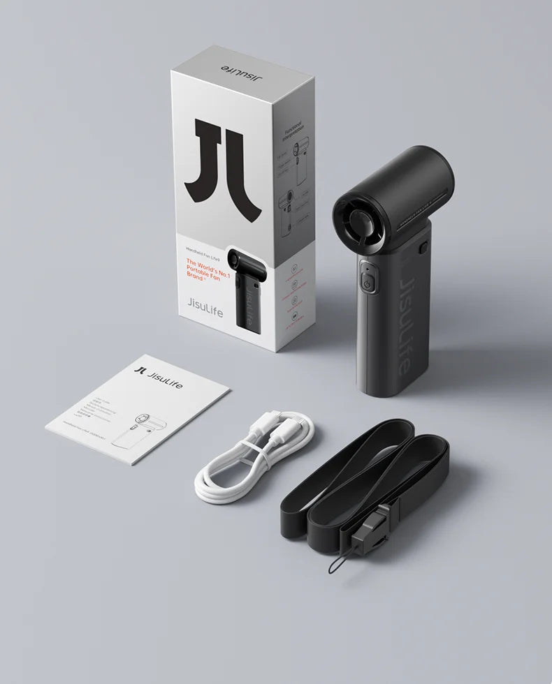 JISULIFE Handheld Turbo Fan, Super Strong Wind, 5 Speeds, Long Battery Life, 5000mAh USB Rechargeable, Multipurpose Pocket Fan
