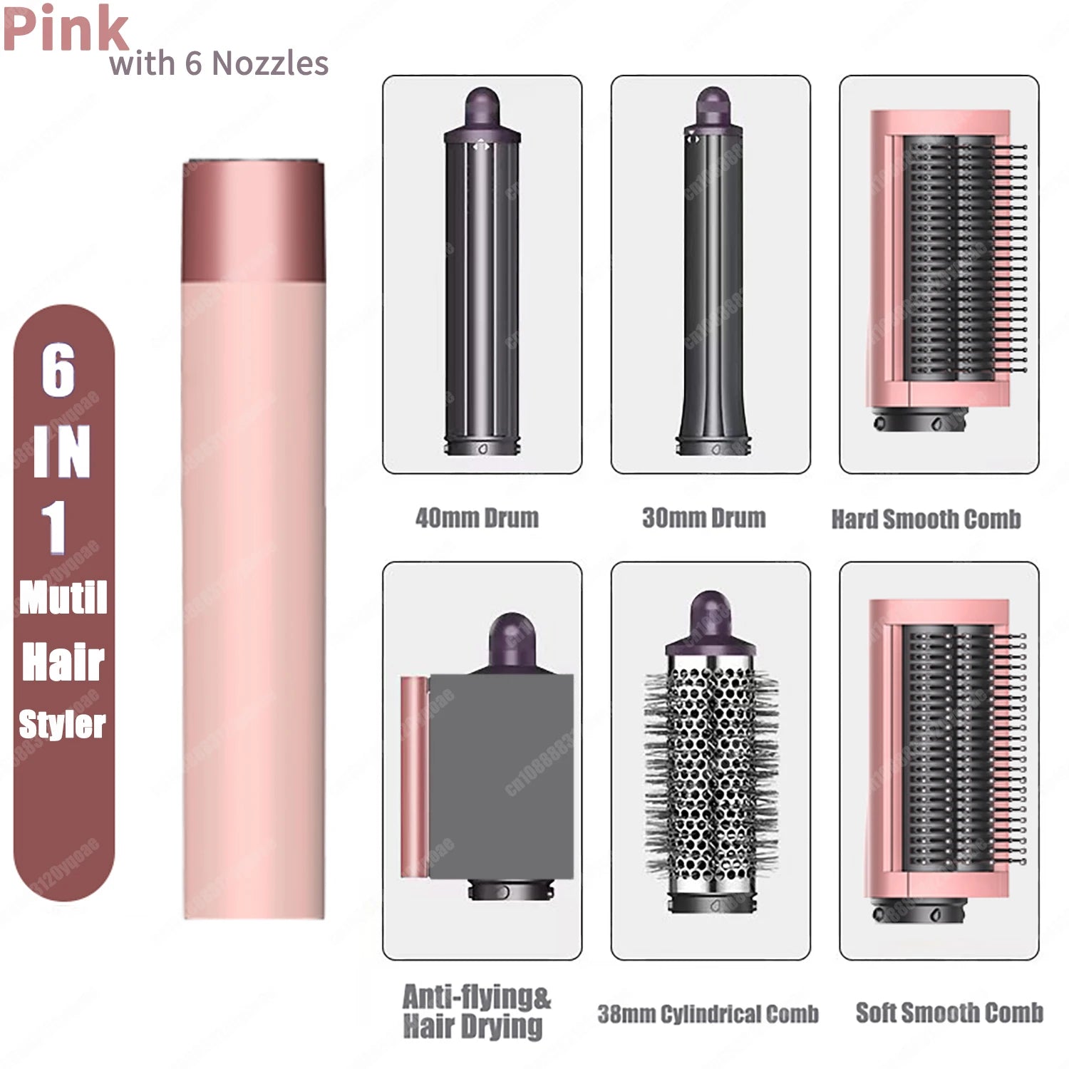 Hot Air Brush Auto-Curling 6 in1 Professional Multi Hair Styler Wrap Iron Straightener Hair Brush Curly Hair Dryer With Nozzles