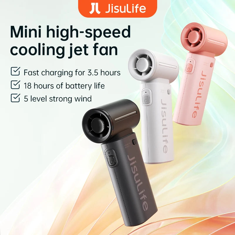 JISULIFE Handheld Turbo Fan, Super Strong Wind, 5 Speeds, Long Battery Life, 5000mAh USB Rechargeable, Multipurpose Pocket Fan