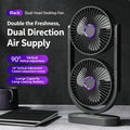 Portable Turbo Desk Fan 3 Speeds Ultra Quiet Type-C Rechargeable Dual Head Air Circulation Fan for All USB Power Sources