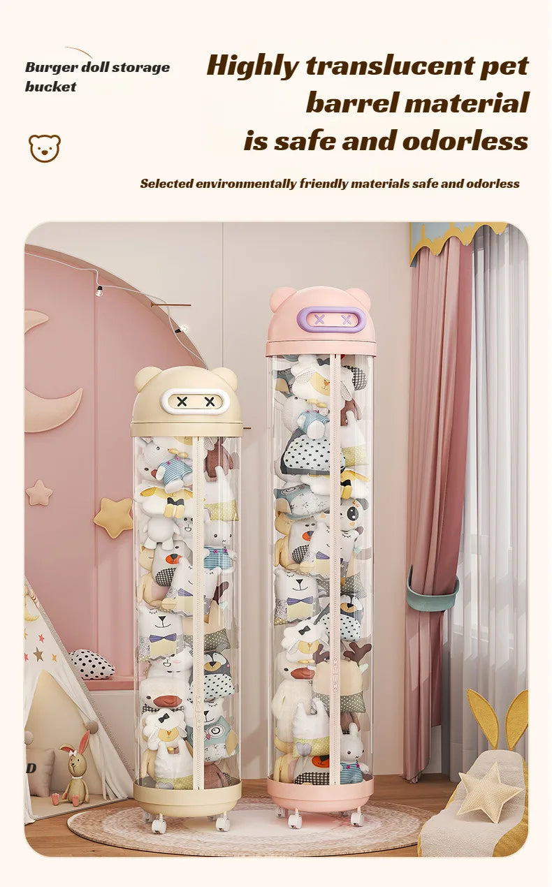 Large Transparent Toy Storage Bucket with Wheels – Kids’ Plush Organizer