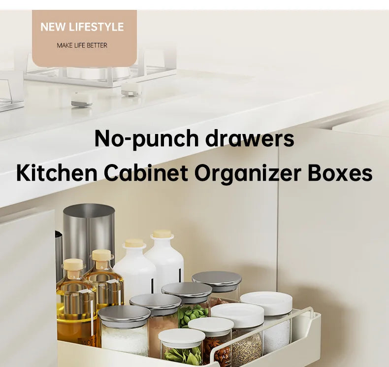 Kitchen Storage metal holdetr with Slide Rails Pull-out Drawer Storage Tray Spice Storage Rack Cabinets Organizer