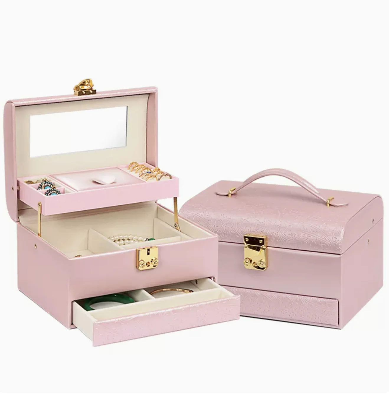 3-Layer Jewelry Storage Box with Lock for Women Watch