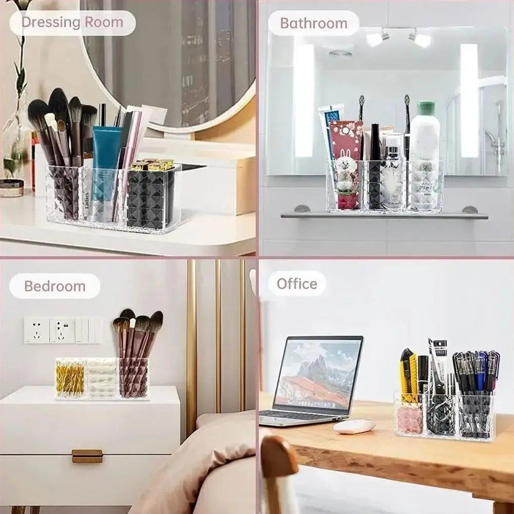 3 Slots Makeup Brush Holder Makeup Organizer Cosmetic Storage Box Lipstick Eyebrow Pencil Display Stand Acrylic Transparent Box