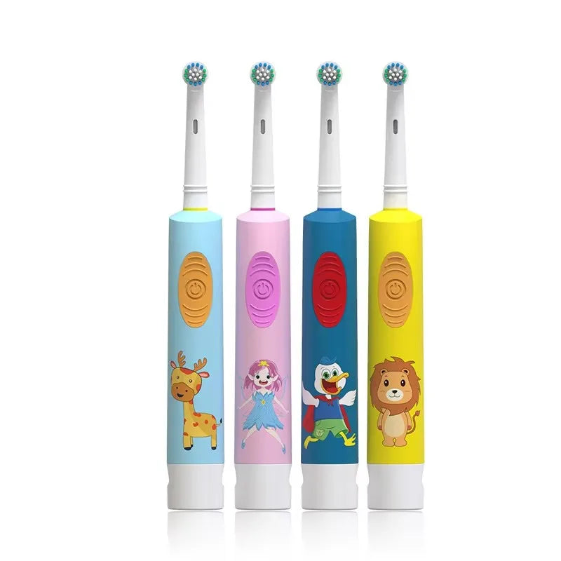 Kids Electric Toothbrush Soft Bristle Colorful Cartoon Rounded Vibrate Heads Teeth Brush Gum Care Battery Power 3-15 Years Old