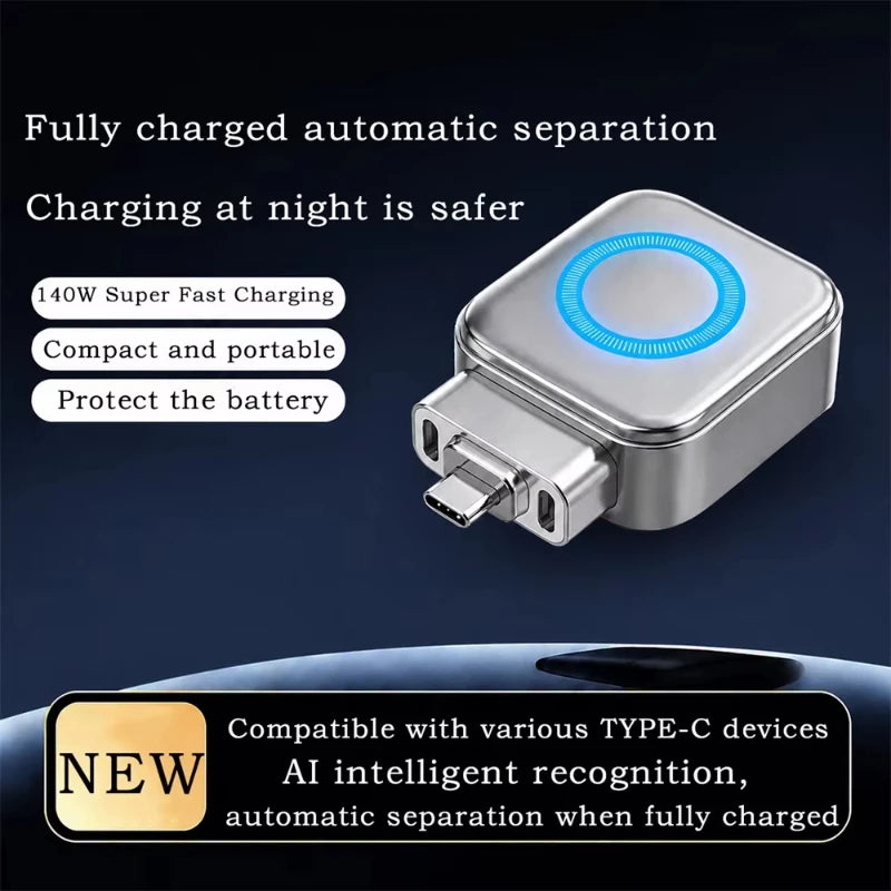 New Portable Intelligent Full Charge Separator Adapter Auto Power-Off Safe Overnight Stay 140W Type-C Fast Charging Converter