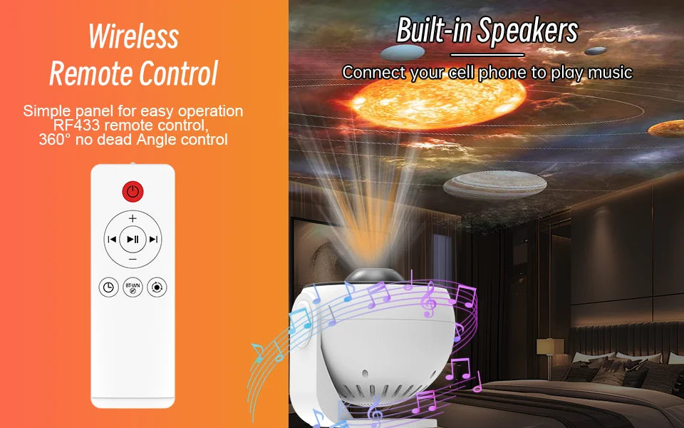Galaxy Star Projector Night Light with Bluetooth & Wireless Remote Control