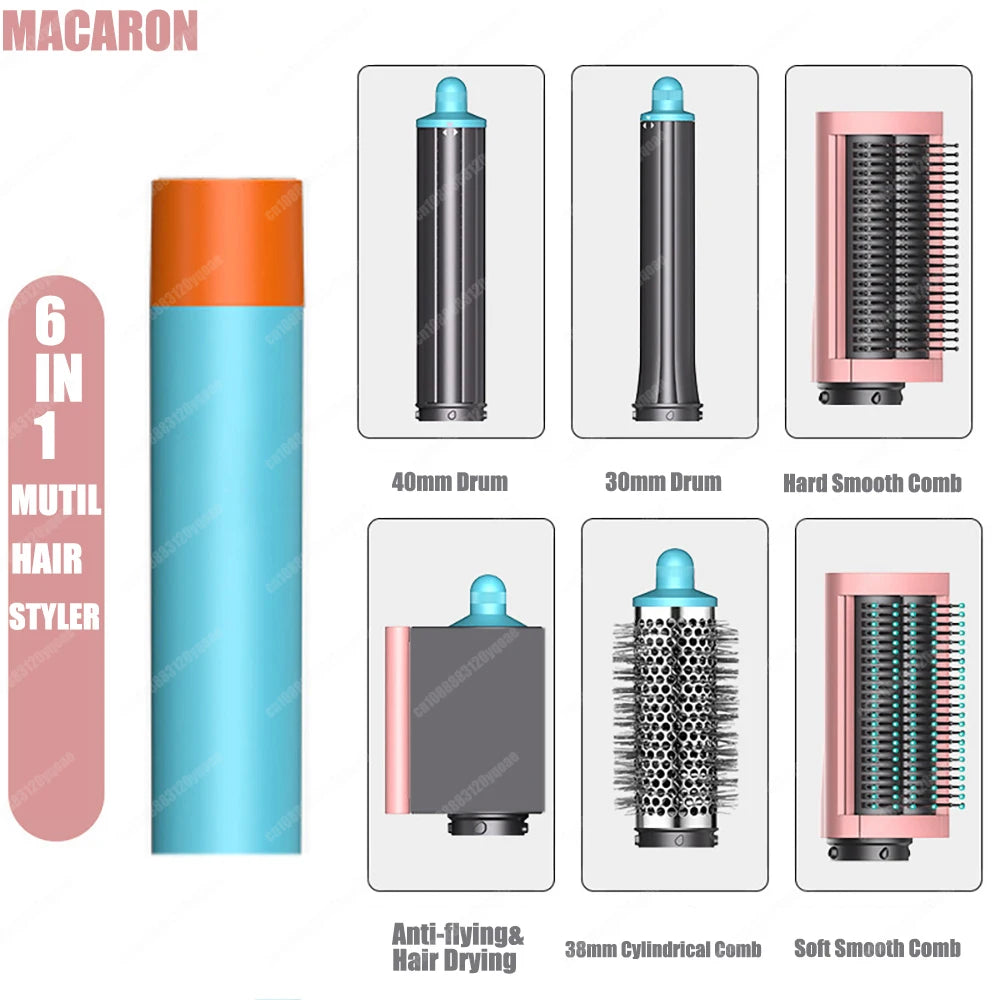 Hot Air Brush Auto-Curling 6 in1 Professional Multi Hair Styler Wrap Iron Straightener Hair Brush Curly Hair Dryer With Nozzles