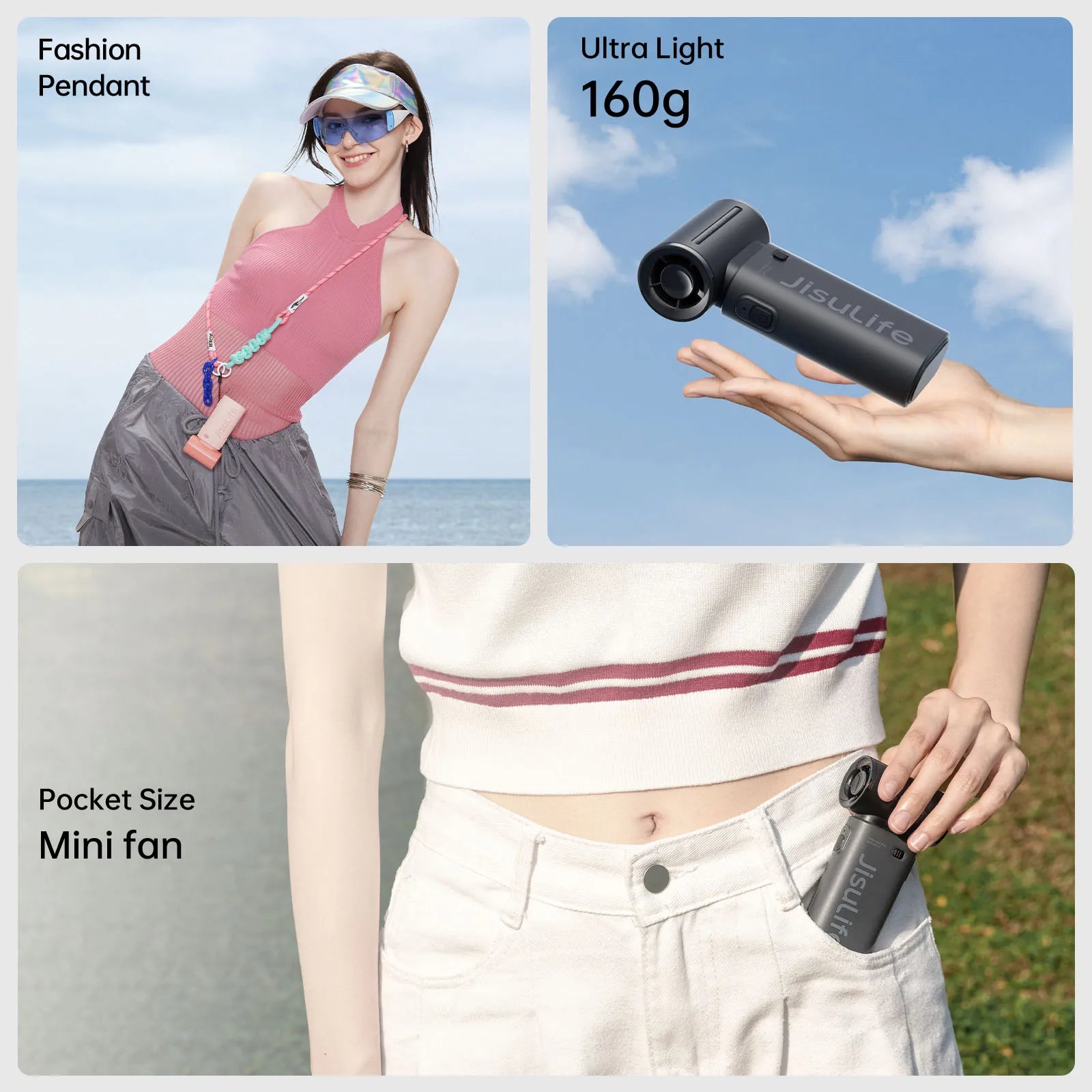 JISULIFE Handheld Turbo Fan, Super Strong Wind, 5 Speeds, Long Battery Life, 5000mAh USB Rechargeable, Multipurpose Pocket Fan
