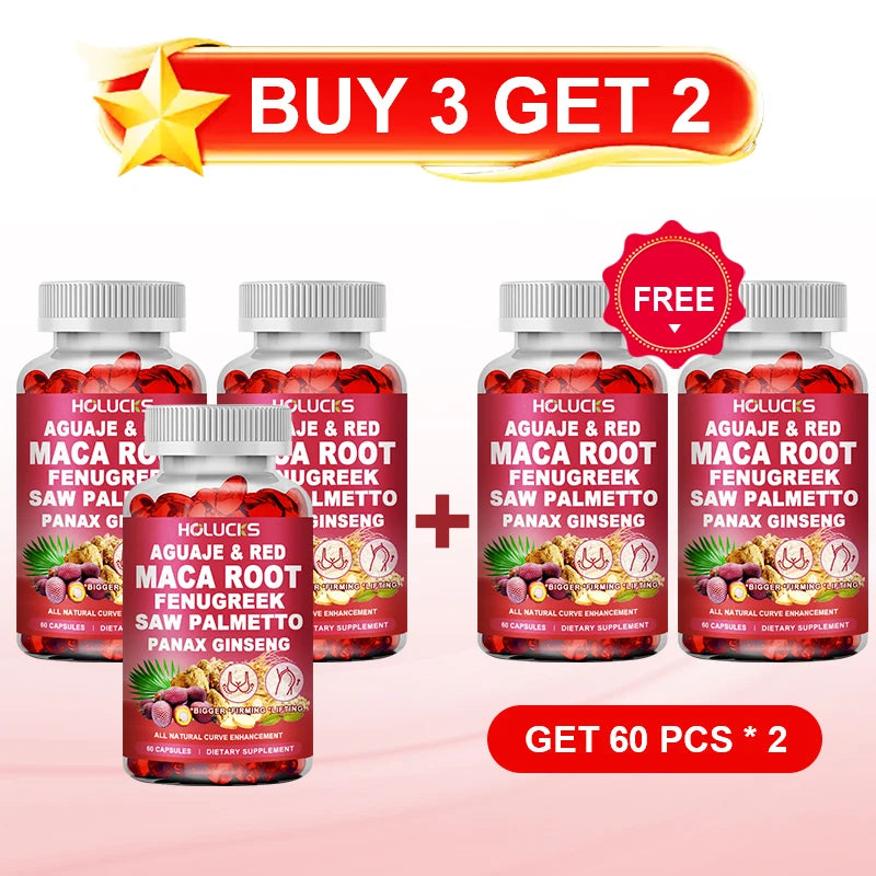 HOLUCKS Aguaje & Red Maca Capsules, with Fenugreek & Panax Ginseng, Support Curve Lifting, Skin Elasticity & Female Vitality