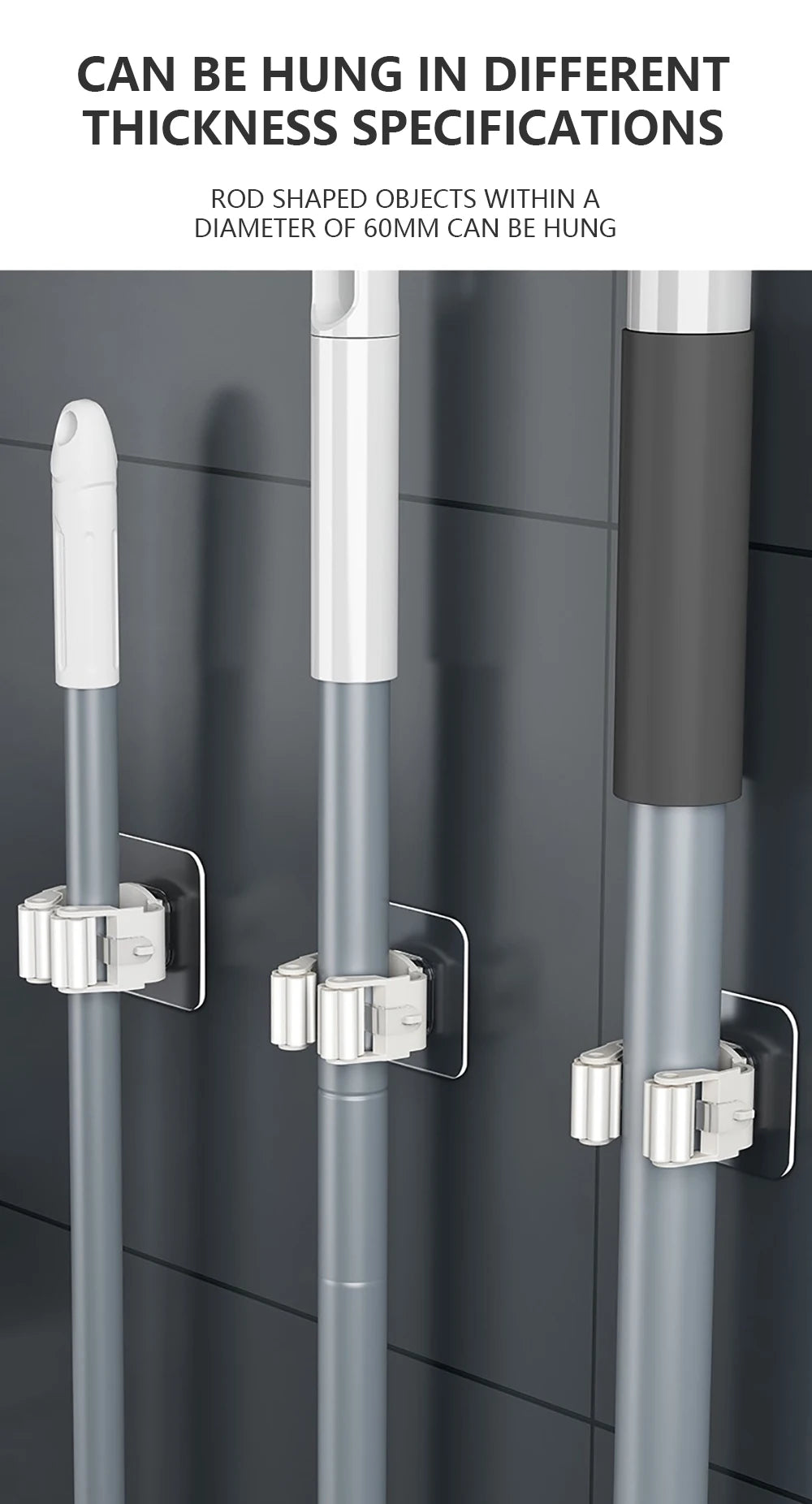 Multi-Purpose Strong Adhesive Wall Hooks – Mop & Broom Hanger