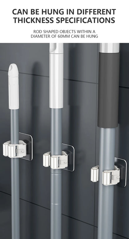 Multi-Purpose Strong Adhesive Wall Hooks – Mop & Broom Hanger