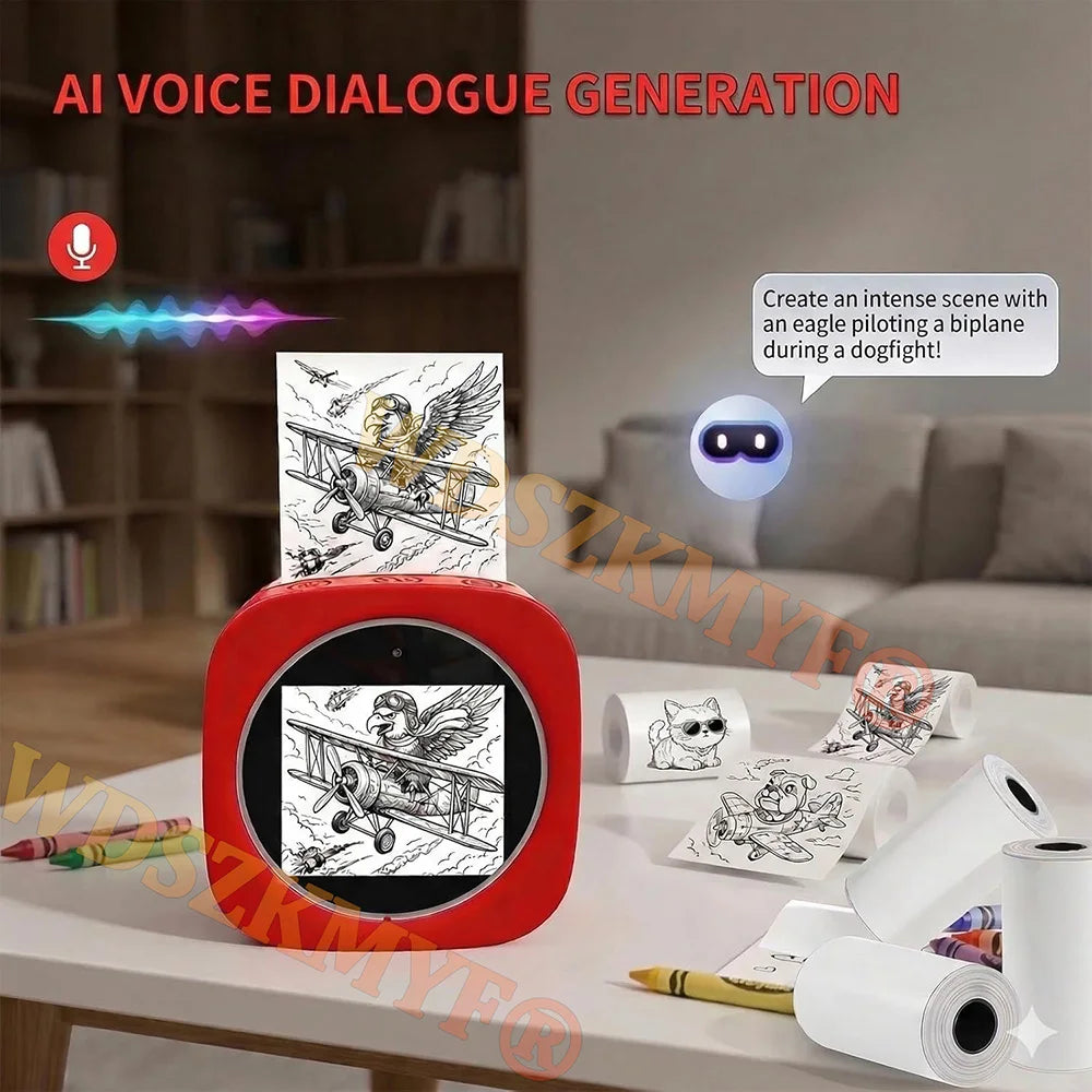 New AI Sticker Box AI Voice Activated Sticker Maker for Kids Instant Inkless Thermal Printer with Push-to-Talk Image Generation