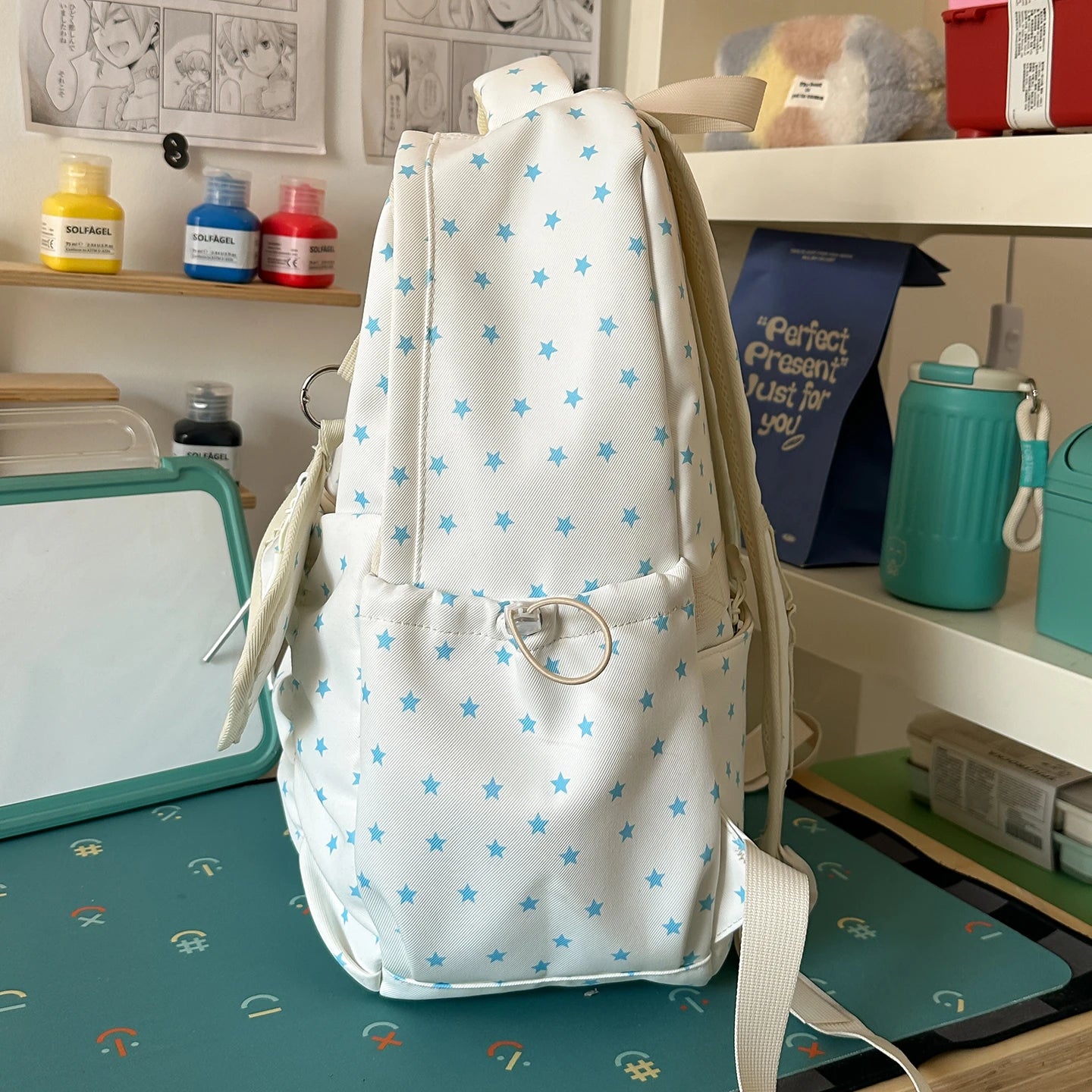 Women's Nylon Star Print Transparent Pocket Backpack Cute Casual Daily School Book Back Packs 2026 Girls Nylon Cute Backpacks